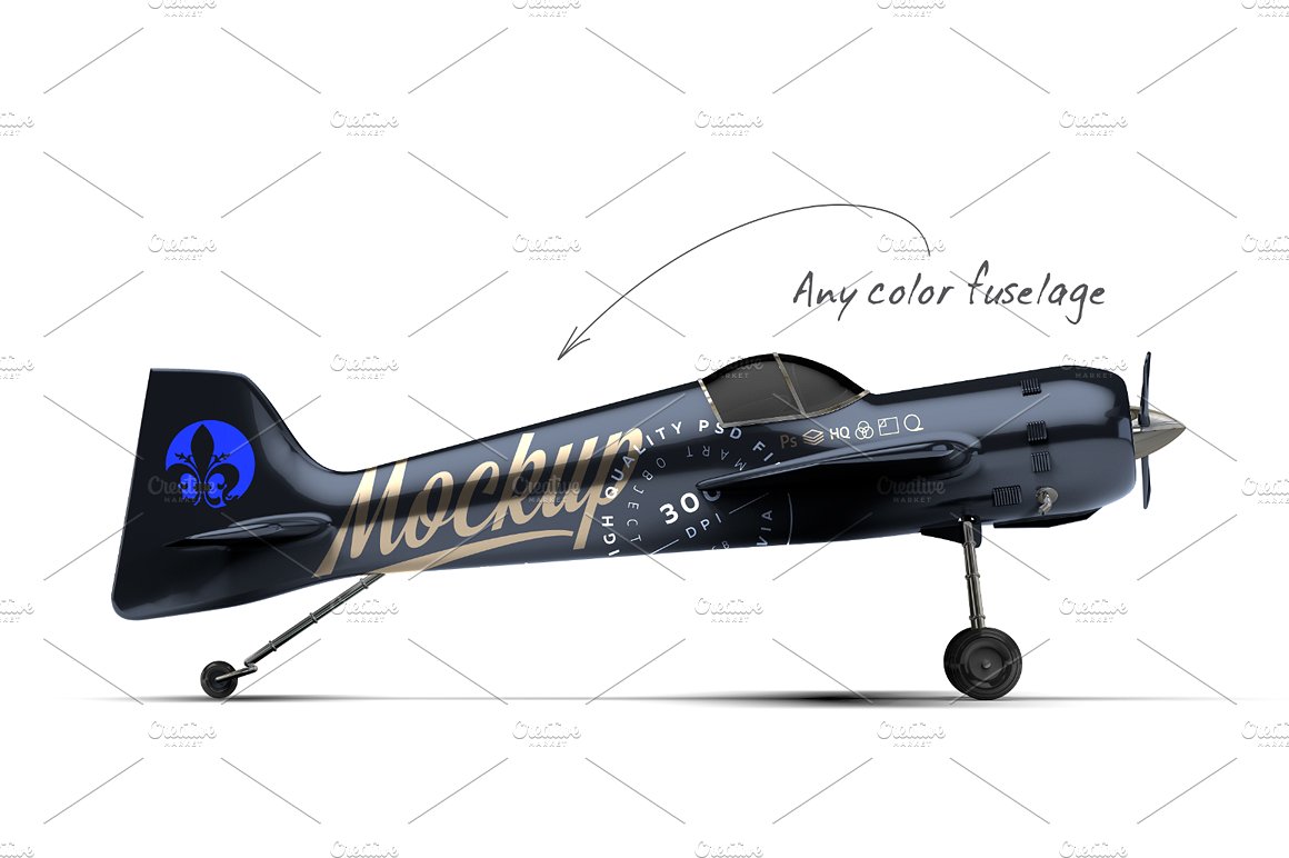 金色怀旧特技飞机机身花纹设计展示模型插图(2)