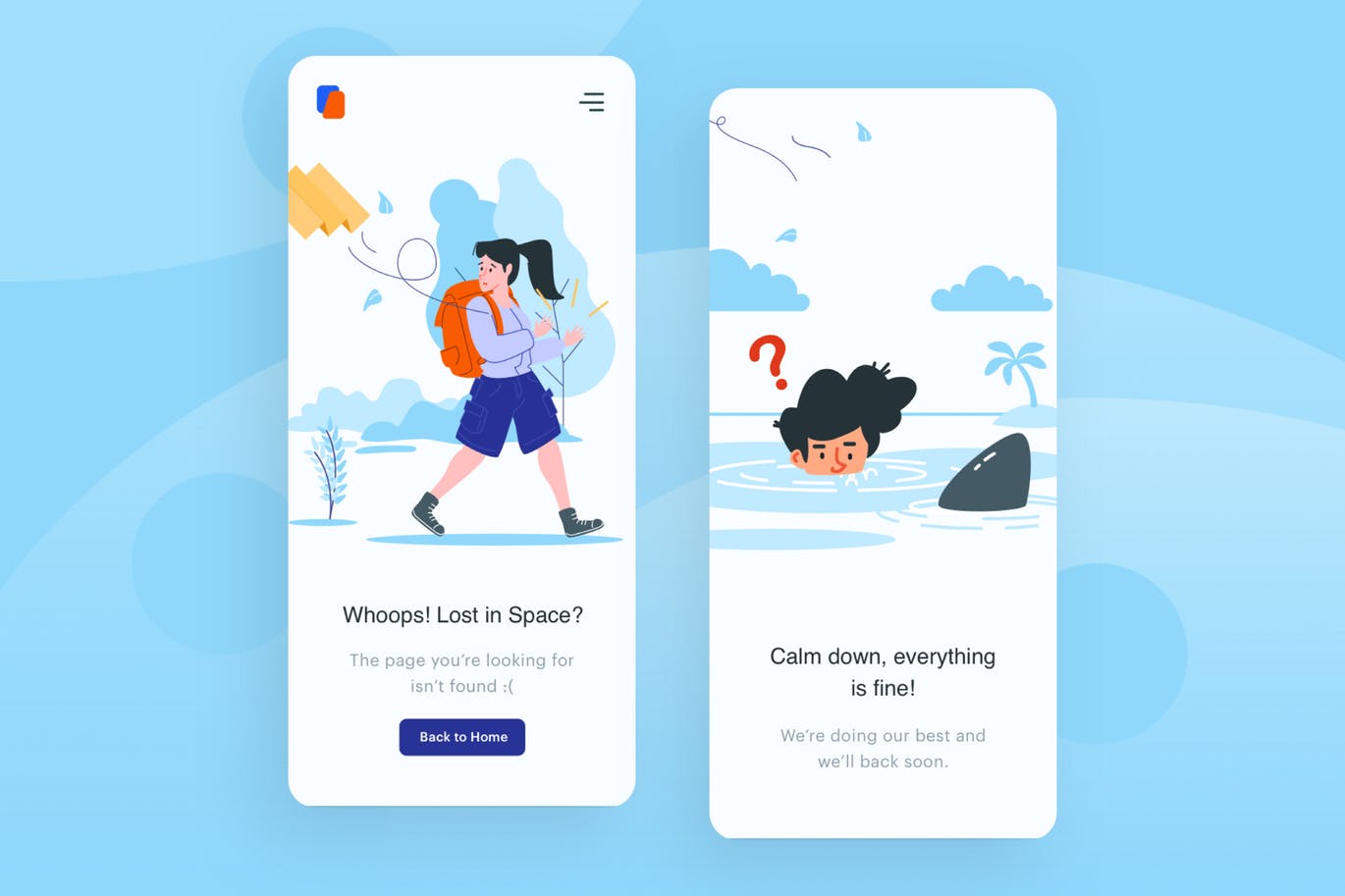 APP错误页面UI设计模板 Location Lost – Mobile Apps illustration插图