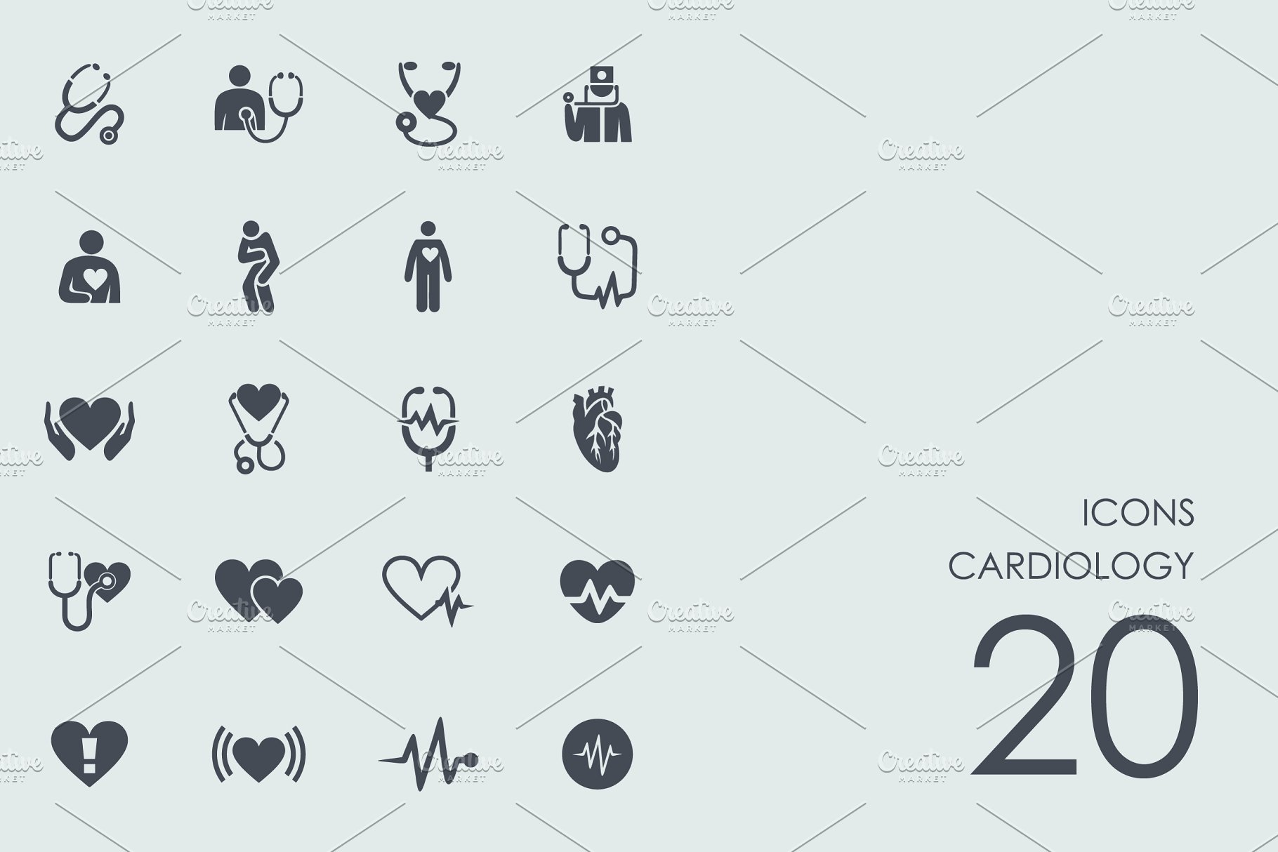 健康医疗主题心脏病学线条图标 Cardiology icons插图