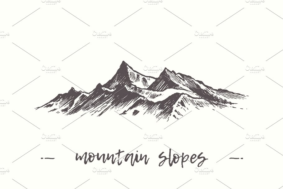 太阳与山脉素描矢量图形 Illustration of mountain slopes插图(1)