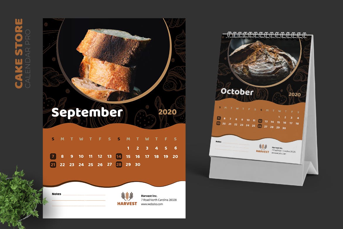 蛋糕品牌日历定制设计2020活页台历设计模板 2020 Cake Store Calendar Pro插图5