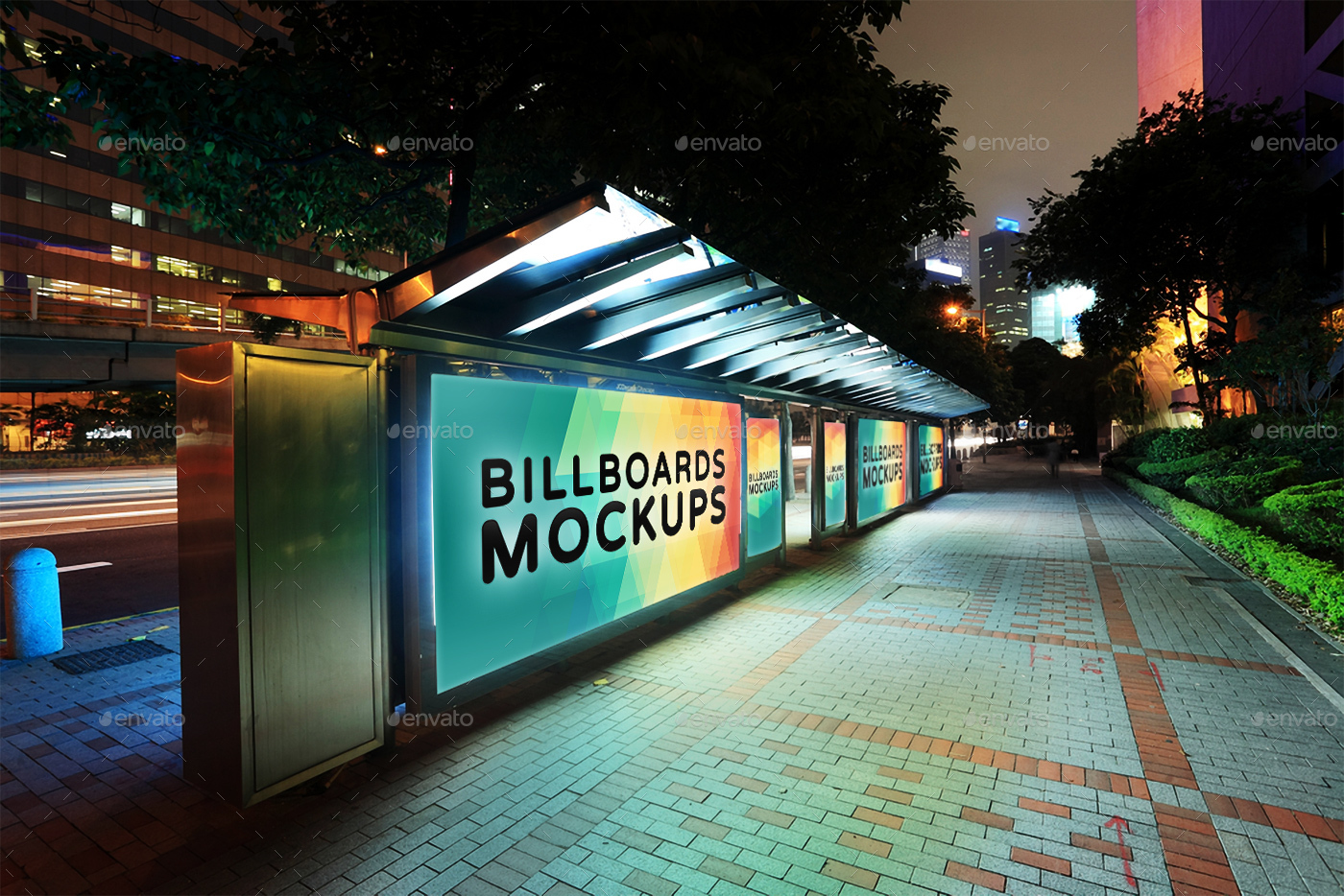 夜间广告牌展示样机模版 Billboards Mockups at Night Vol.2插图