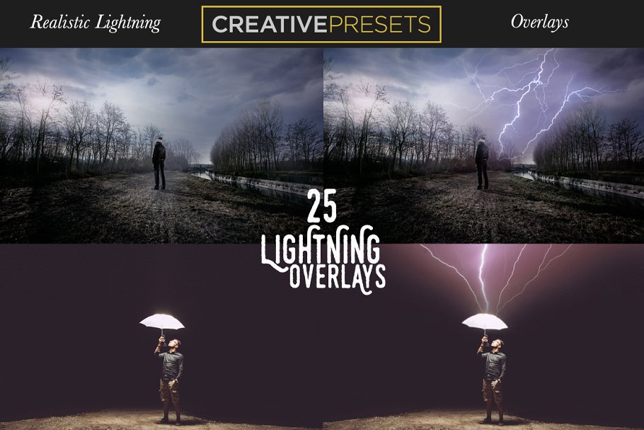 逼真雷电闪电叠层背景 Realistic Lightning Overlays插图2