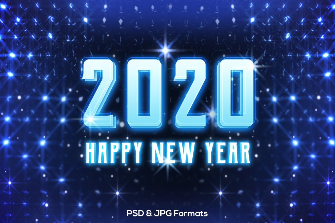 蓝色新年发光效果字体样式PSD分层模板v2 New Year 2020 V2插图(1)