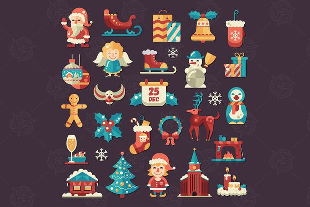 圣诞节&新年节日主题元素图标合集 Christmas and Happy New Year Icons Set插图1