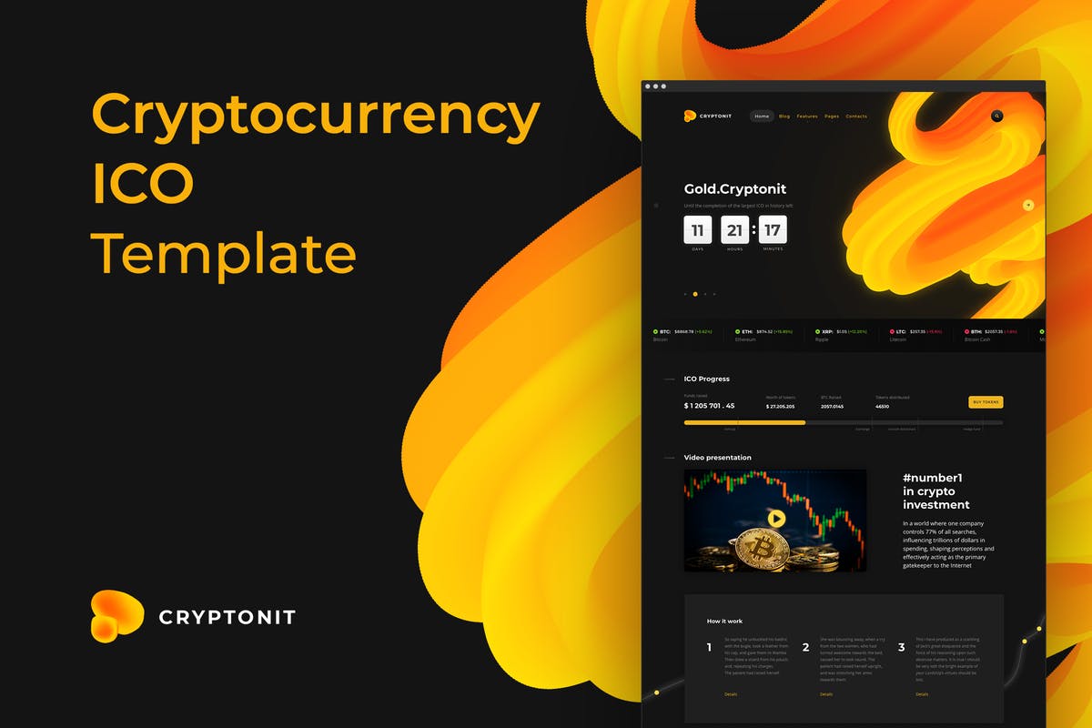 加密货币主题网站设计UI套件 Cryptonit – ICO Sketch Template插图