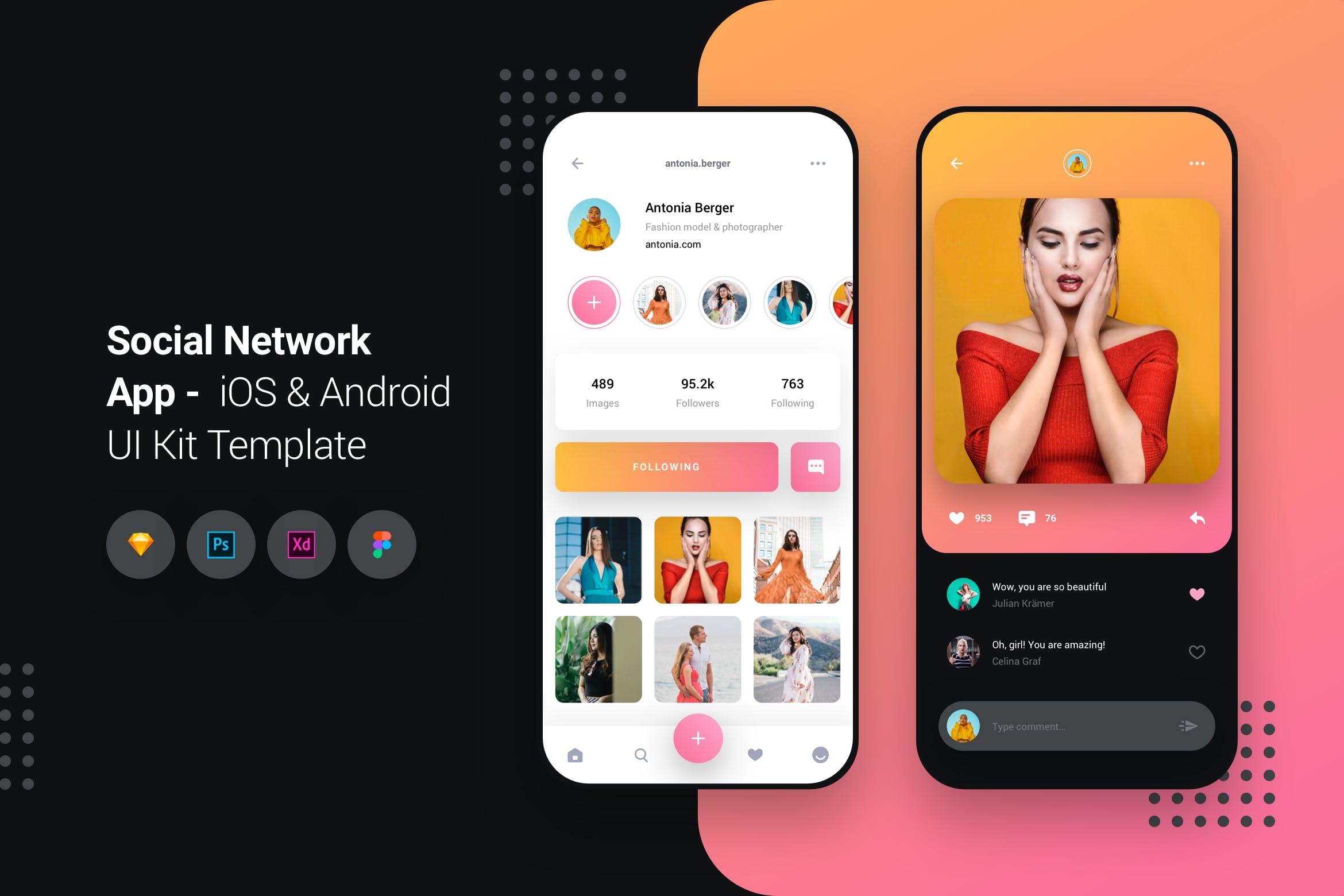 社交网络iOS&Android手机APP应用UI设计套件 Social Network App iOS & Android UI Kit Template插图