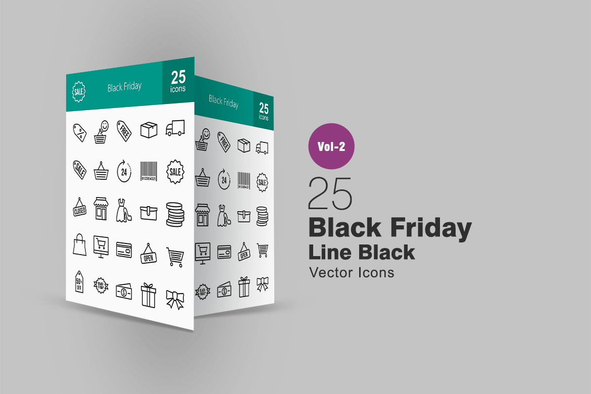 25枚黒五海淘购物节线性图标素材 25 Black Friday Line Icons插图