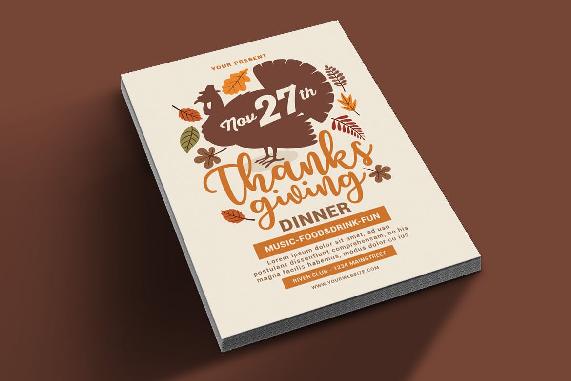 感恩节火鸡美食派对宣传海报传单模板 Thanksgiving Flyer插图(1)