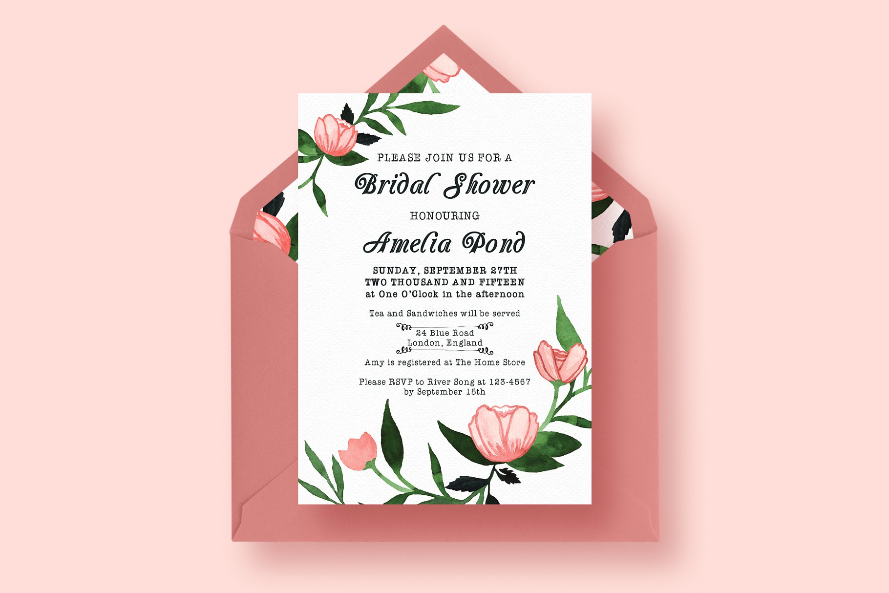 2合1花卉装饰新娘送礼婚礼邀请函设计模板 2 FOR 1 Bridal Shower Invitations插图(2)