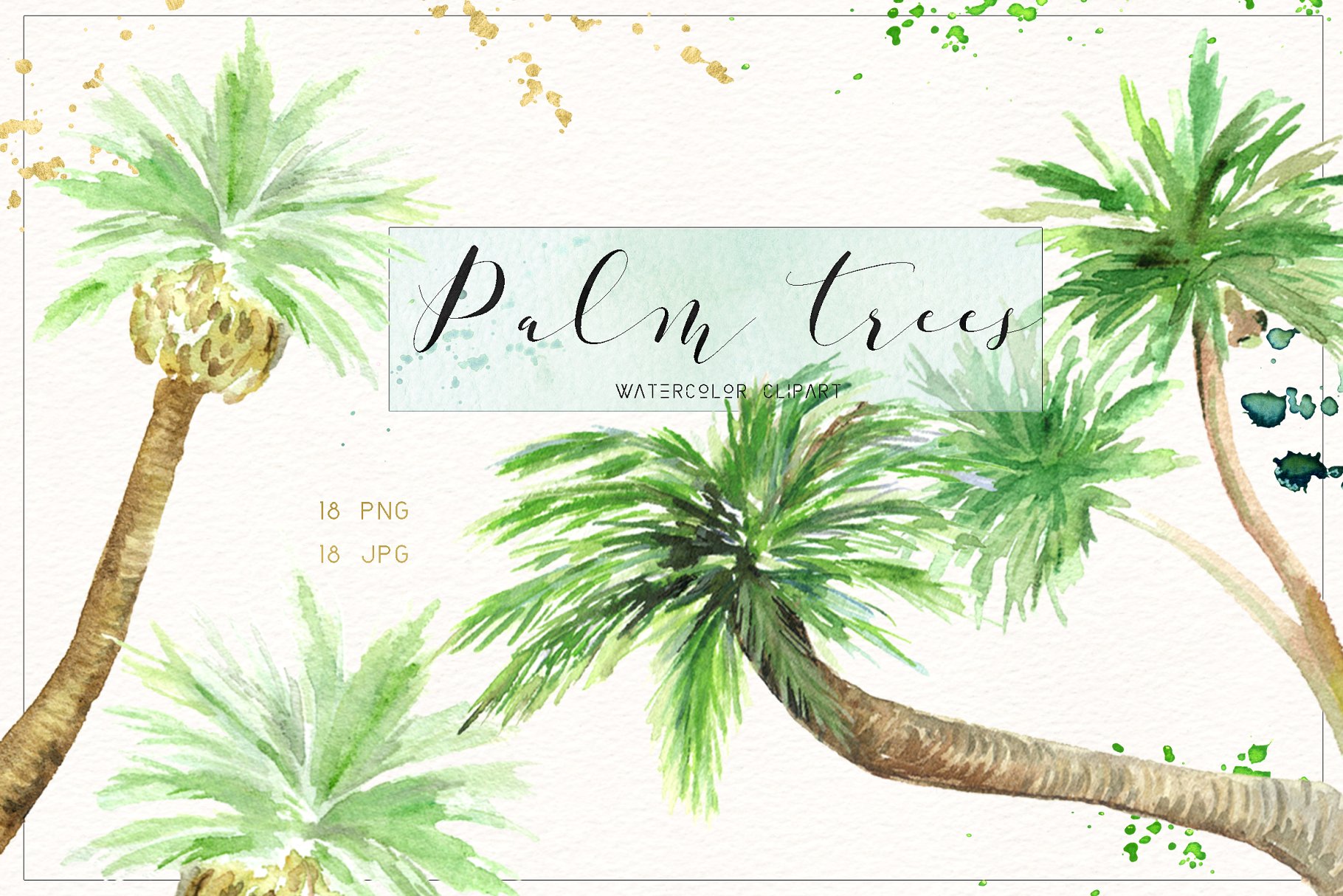 椰子树水彩剪贴画 Palm trees. Watercolor clipart.插图4