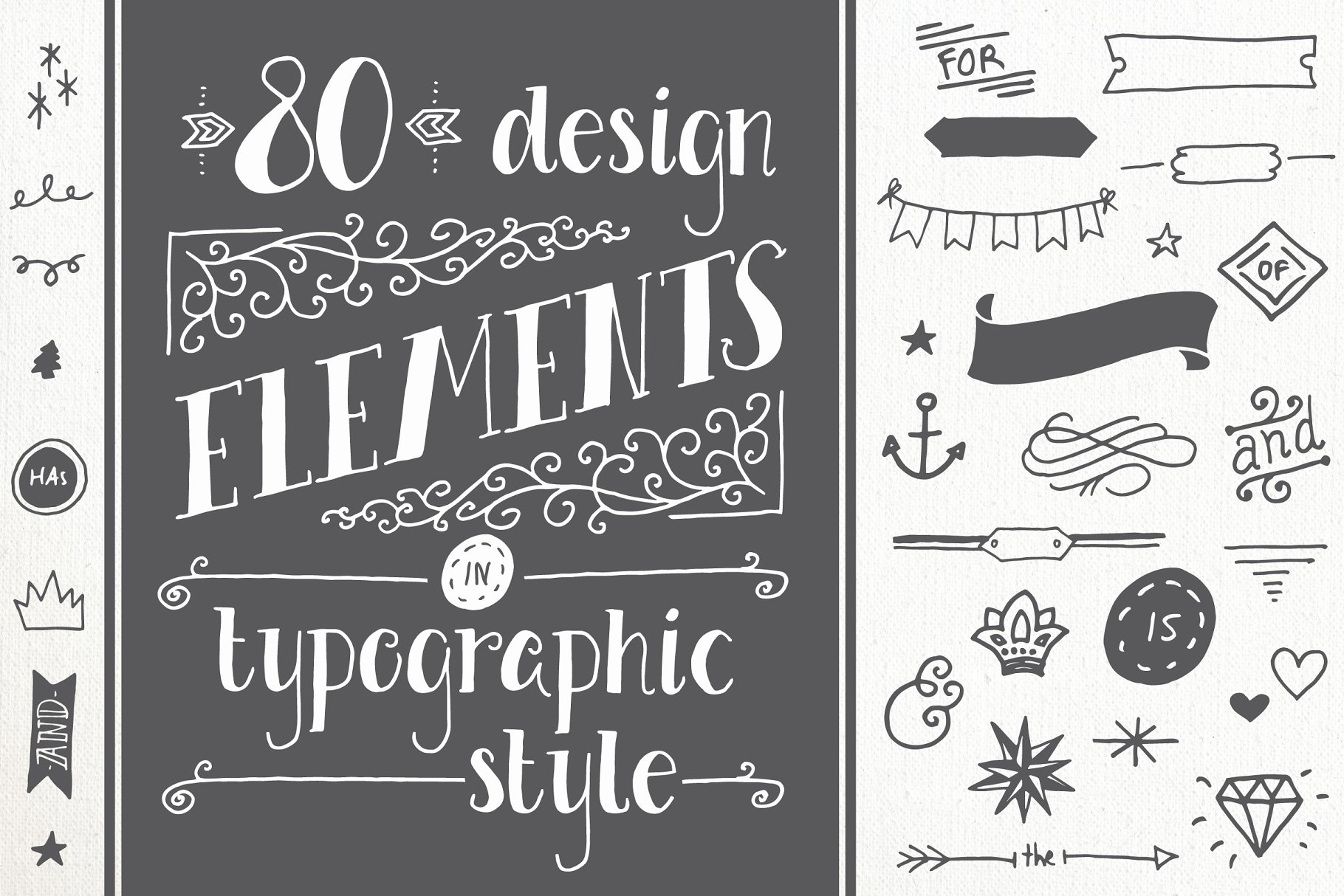 剪贴画、矢量模板&笔刷排版素材 80 Typography Elements插图
