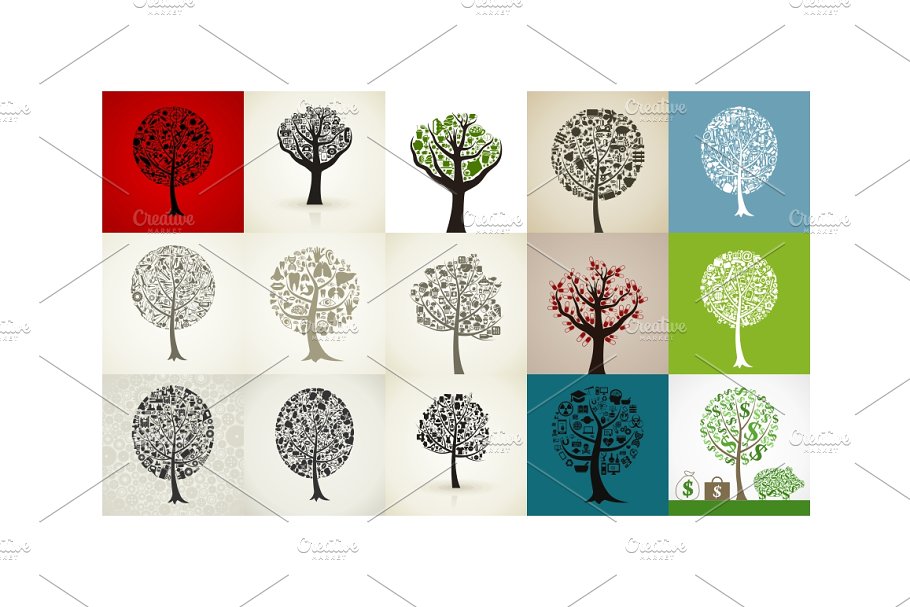 各式手绘水彩大树插图 Collection of trees插图2