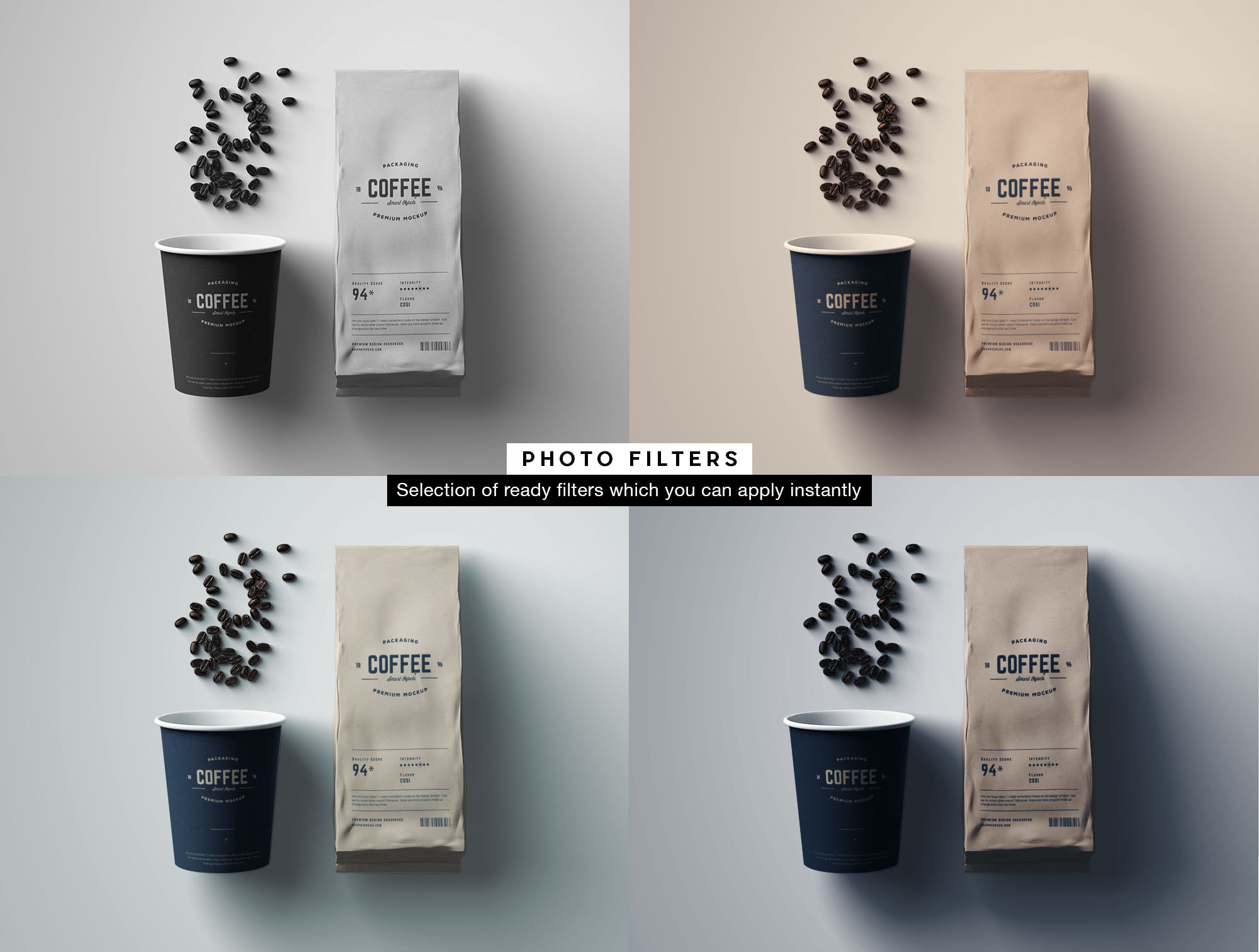 咖啡纸杯＆咖啡豆牛皮纸包装袋设计样机 Coffee Package Mockup插图(8)