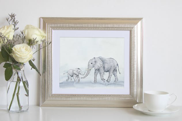 大象群水彩剪贴画合集 Watercolor herd of elephants插图8