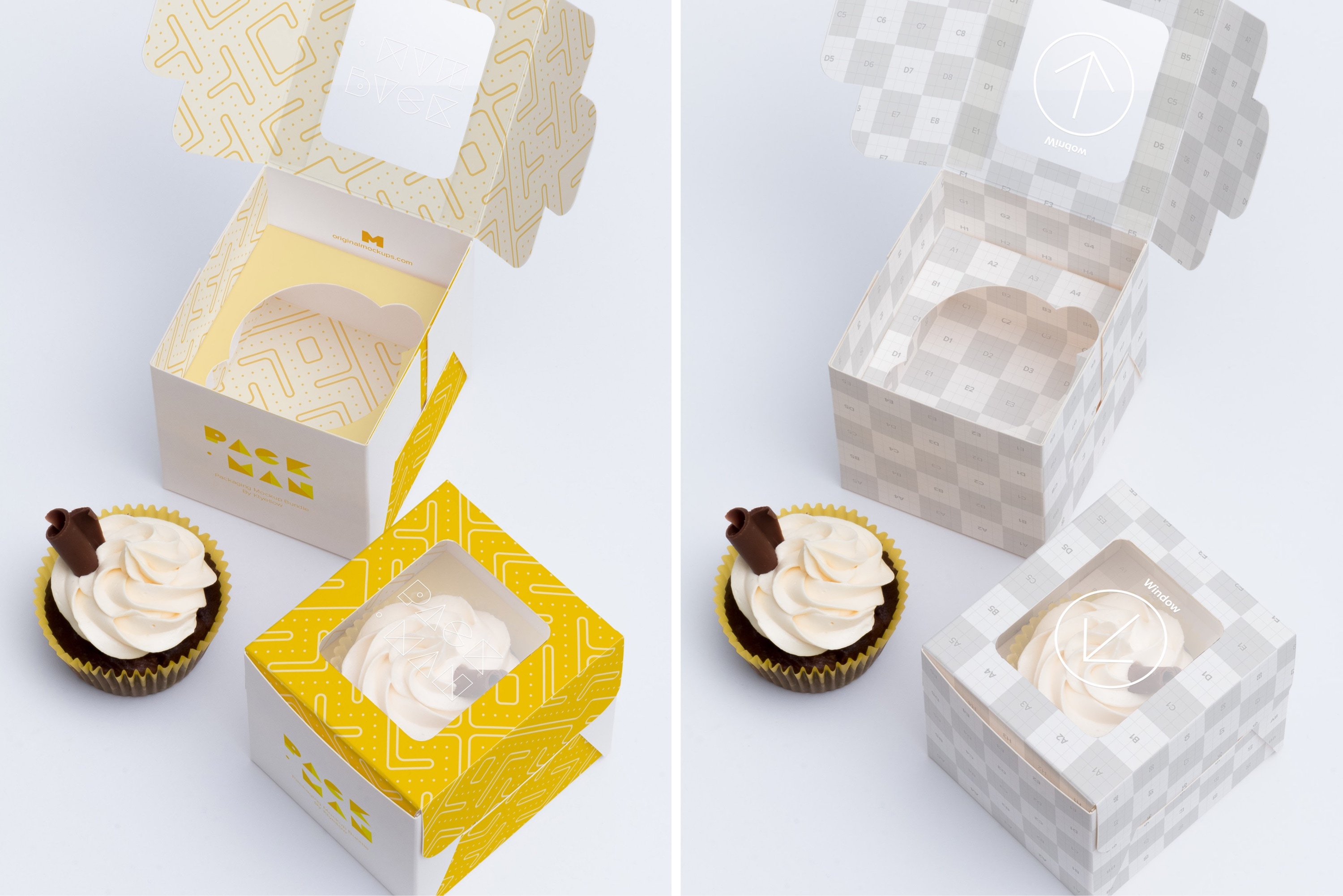 单只装纸杯蛋糕甜点包装盒设计效果图样机01 One Cupcake Box Mockup 01插图(2)