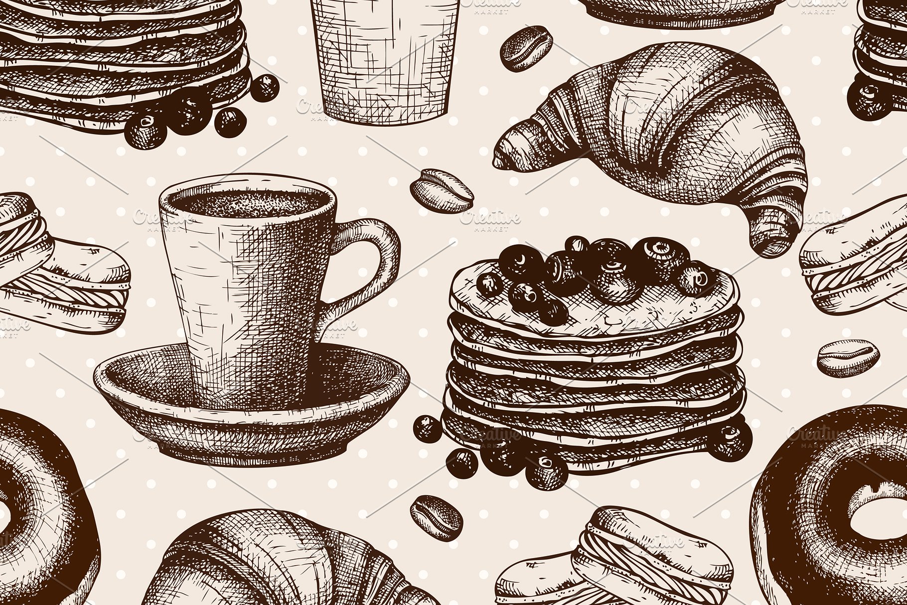 墨水手绘老式早餐模板设计元素 Hand Drawn Breakfast Design插图5