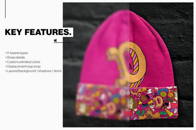 保暖针织毛线帽样机套装 Beanies Pack Mock Up插图(3)