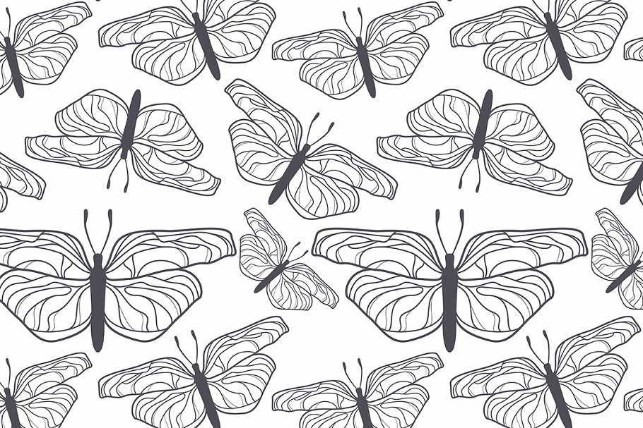 蝴蝶图案无缝纹理 Butterflies. Seamless Patterns Set插图(2)