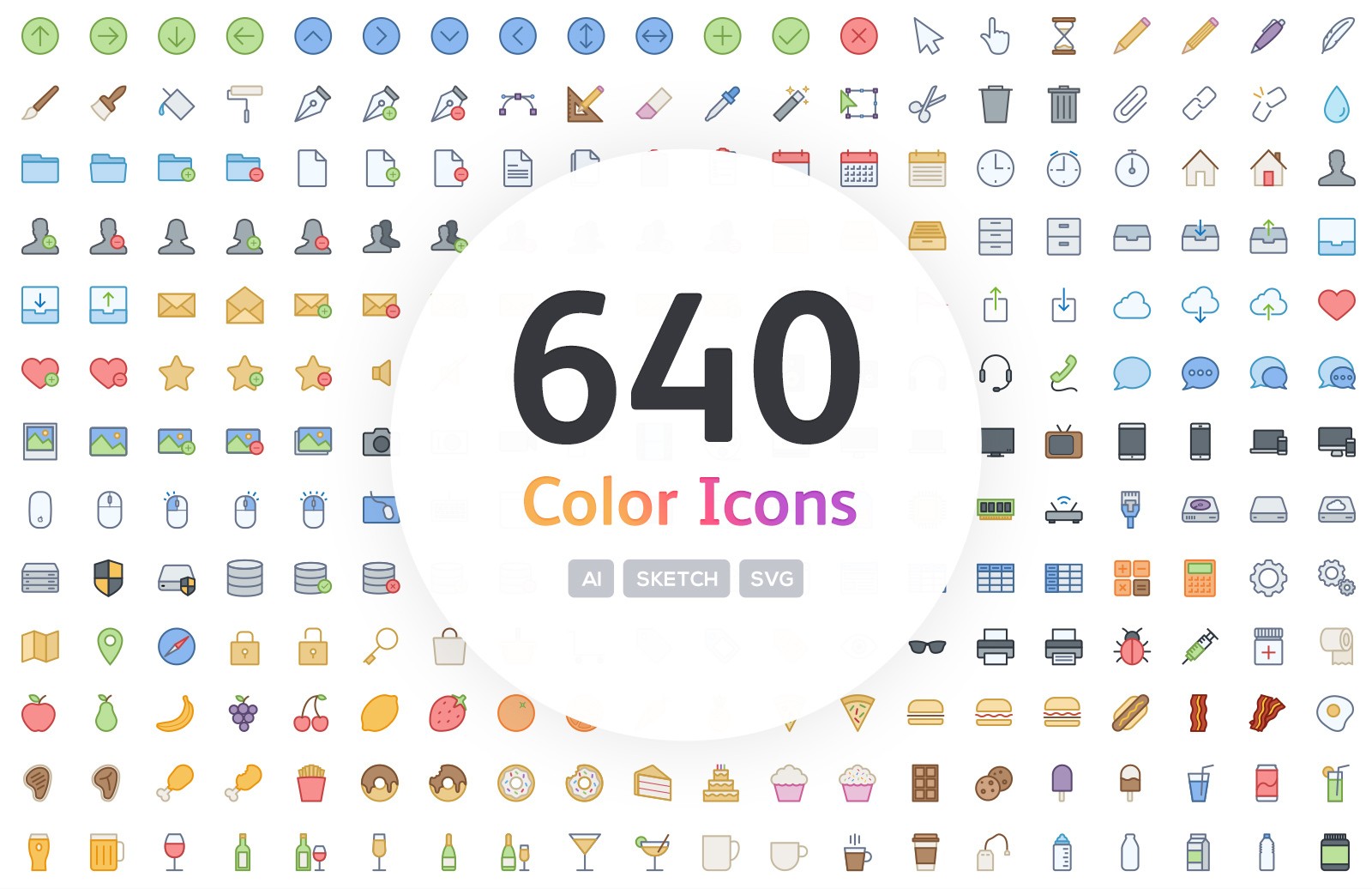 渐变色矢量图标集 640 Vector Line Icons – Color插图