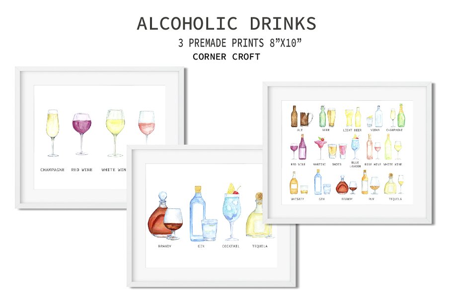 酒瓶酒杯等相关水彩剪贴画合集 Watercolor Alcohol Drink Collection插图4