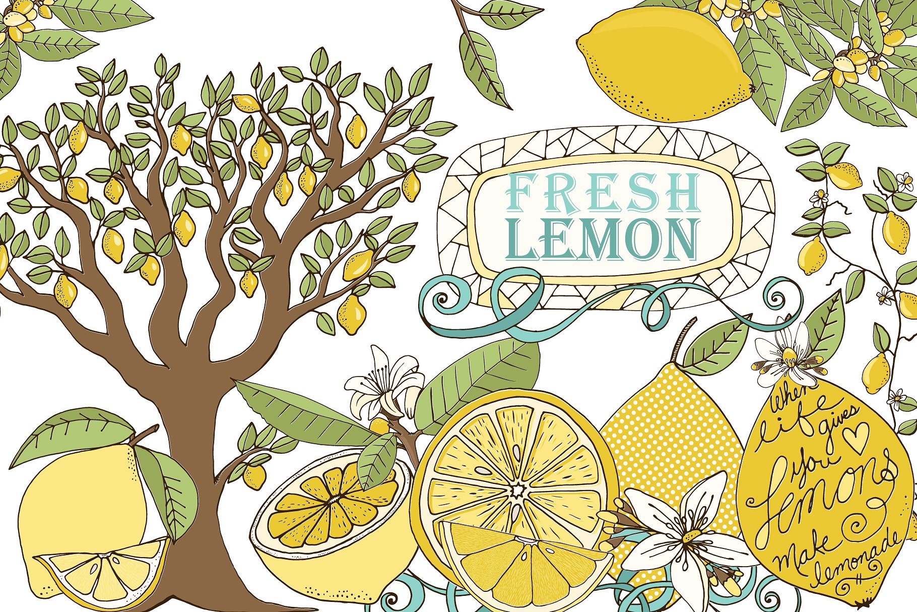 新鲜夏天柠檬插图合集 Lemons, Summer Fruit Illustrations插图(1)