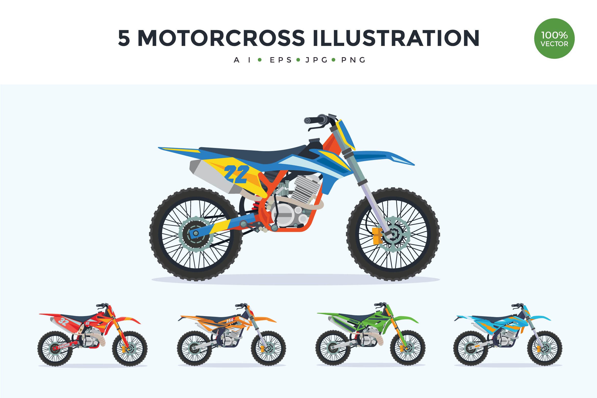 5个极限运动摩托车矢量图形插画素材 5 Extreme Motorcross Bike Vector Illustration Set插图
