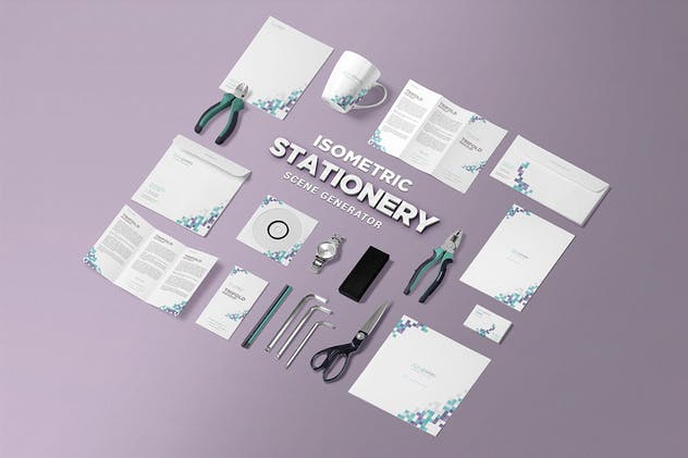 办公用品等距场景样机设计模板 Isometric Stationery Scene Creator插图8