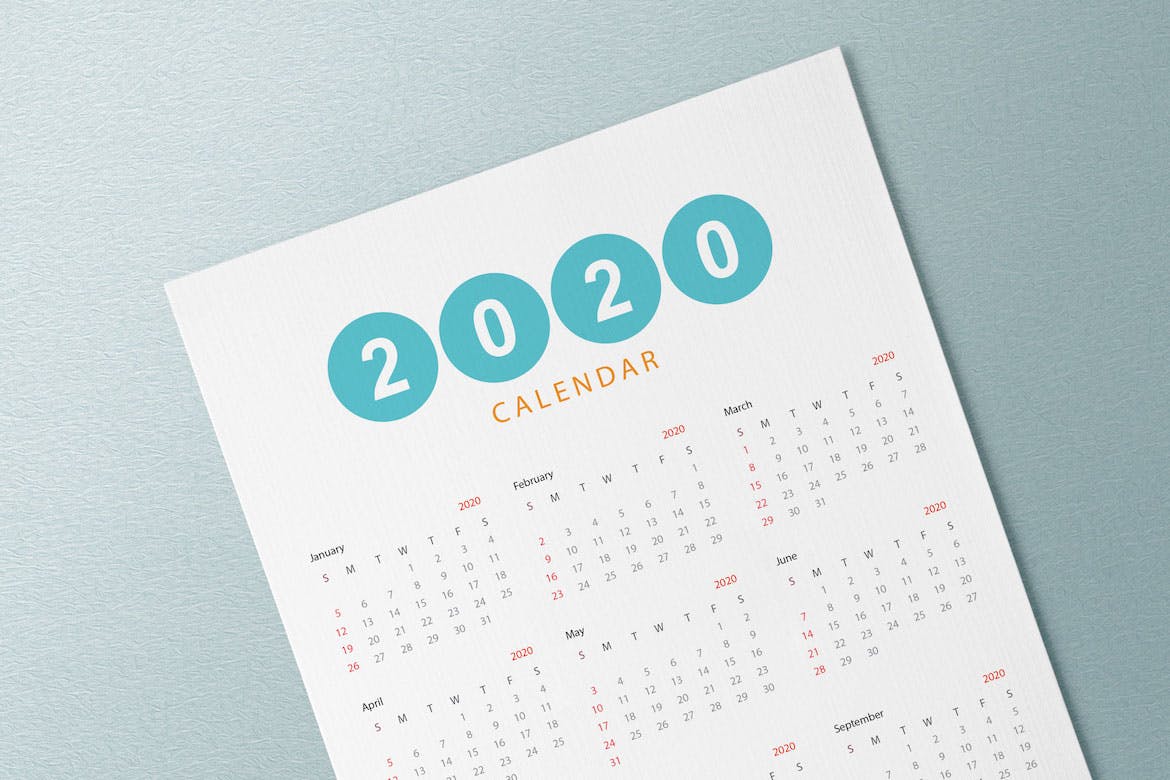 简约设计风格2020年单页日历设计模板 Creative Calendar Pro 2020插图3