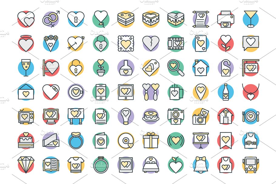 100+浪漫爱情矢量图标 100+ Love and Romance Vector Icons插图(1)