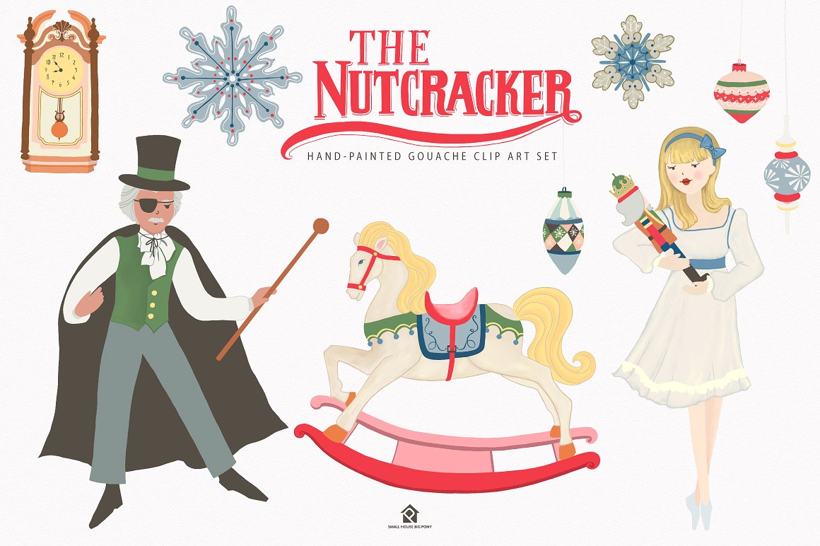 手绘胡桃夹子芭蕾舞童话水粉插画 The Nutcracker Ballet Clip Art Set插图2