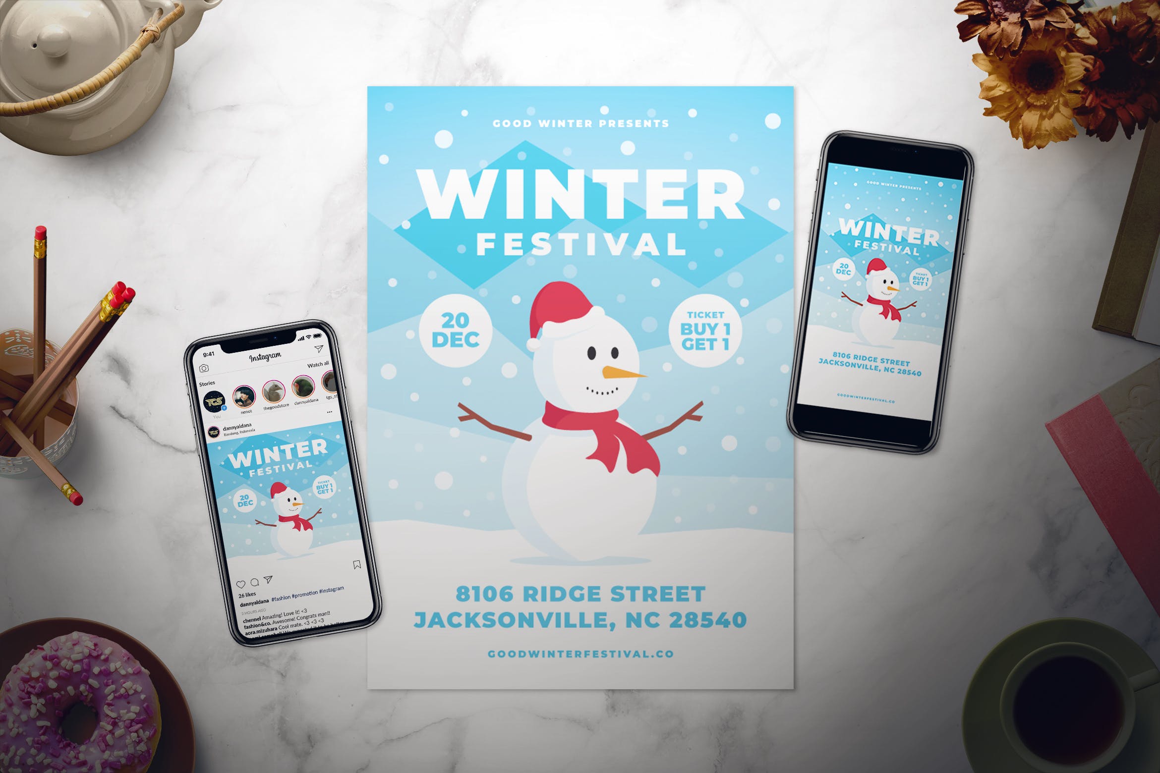 冬季节日活动邀请海报传单设计模板 Winter Festival Flyer Set插图
