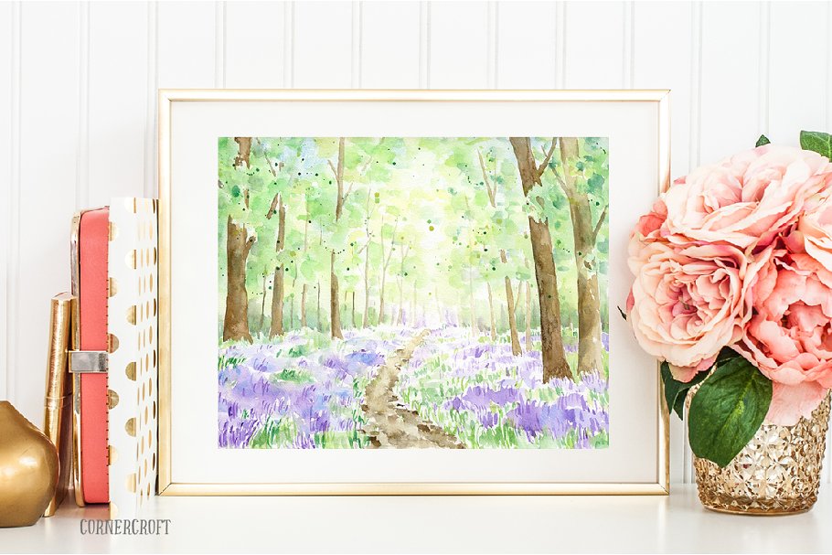 手绘春季山水水彩背景 Watercolour Landscape Print Spring插图(3)