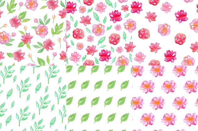 水彩花卉＆叶子无缝图案 Watercolor Flowers and Leaves插图(2)
