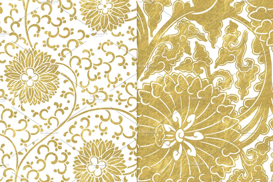 白色和金色花卉图案纹理背景 White and Gold Floral Backgrounds插图2