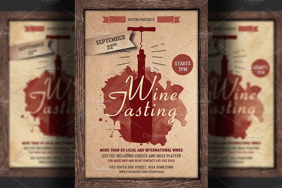 品酒会活动海报设计模板 Wine Tasting Flyer Template插图(1)
