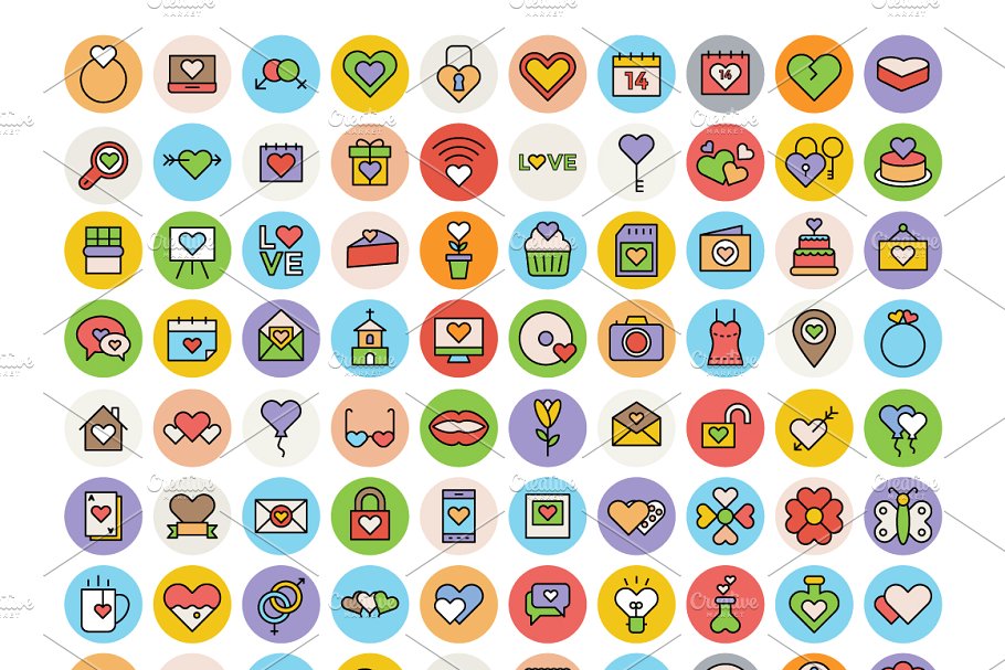 100+爱情浪漫主题矢量图标 100+ Love and Romance Vector Icons插图(1)