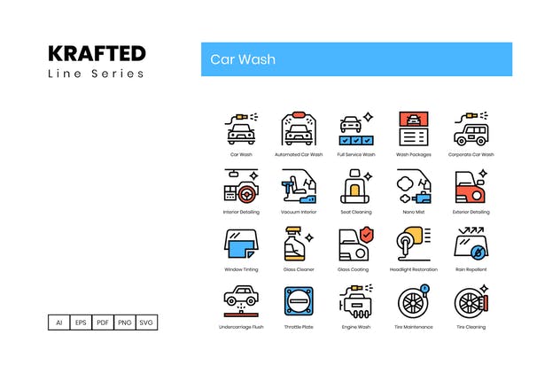 50枚汽车保养洗车系列图标合集 50 Car Wash Icons | Krafted Line Series插图1