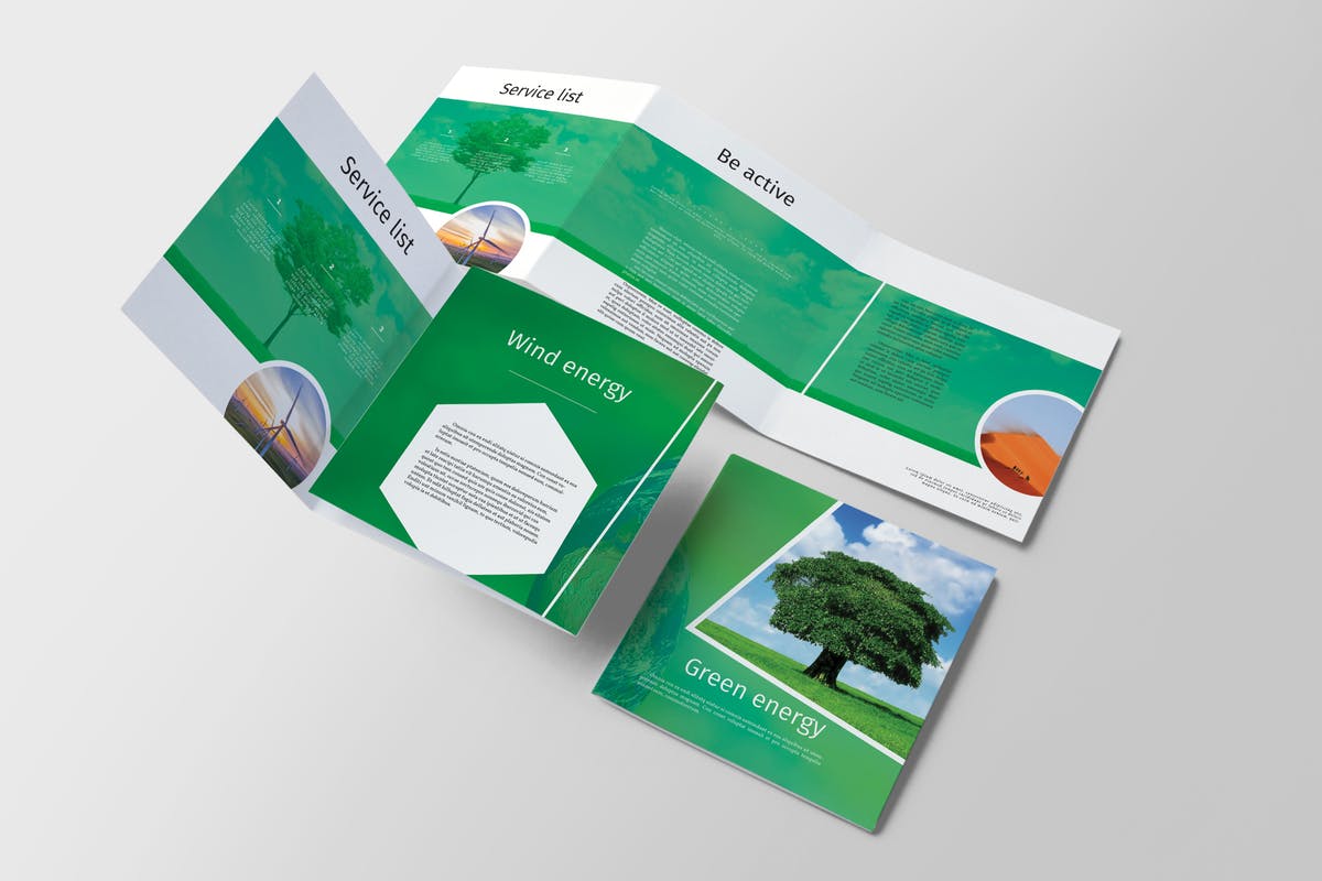 绿色能源新能源项目介绍三折页传单模板 Green Energy Trifold Brochure插图