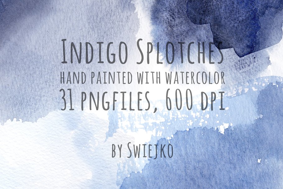 水彩靛蓝斑点剪贴画 Watercolor indigo splotches插图