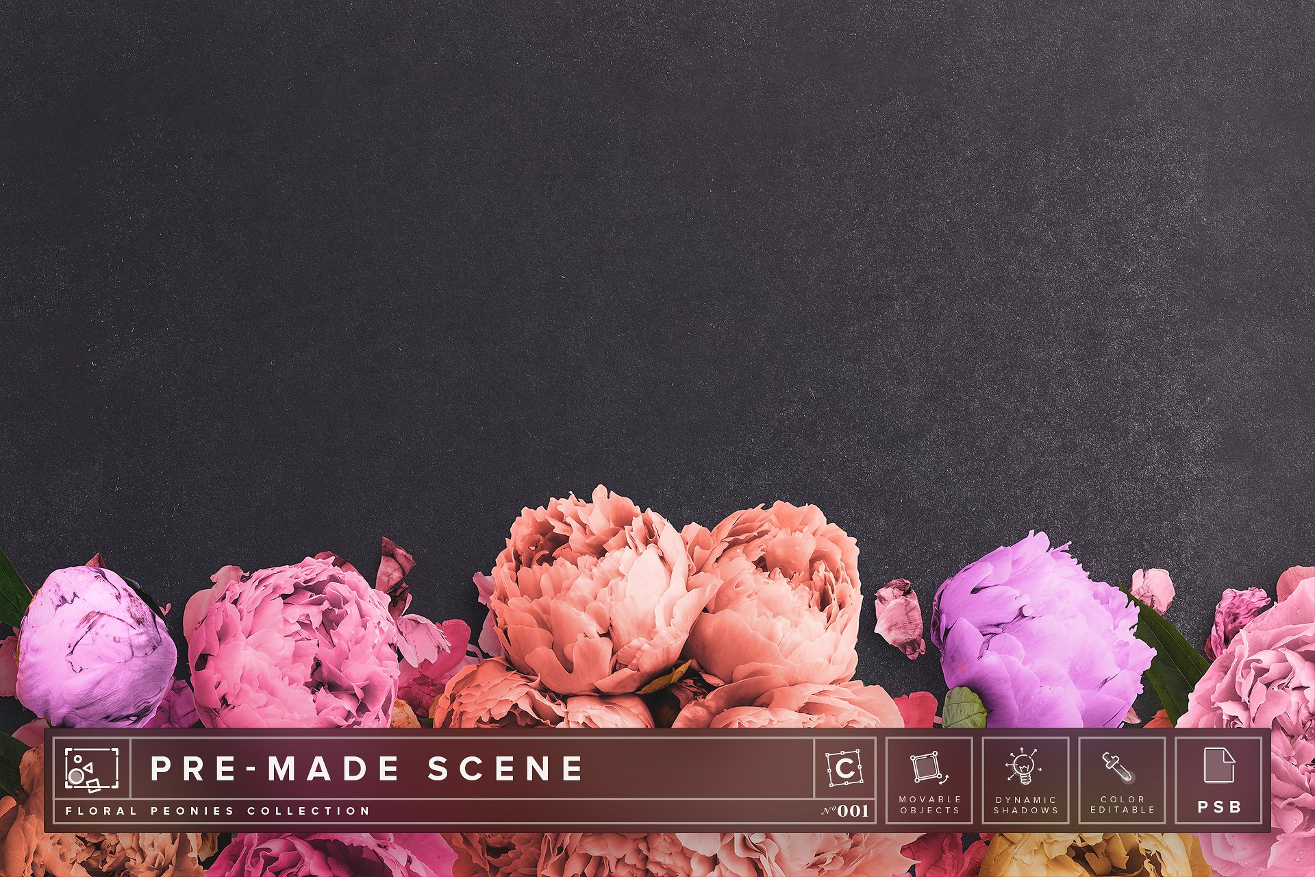 牡丹花花饰样机场景模板v1 Floral Peonies Mockup Scene #001插图