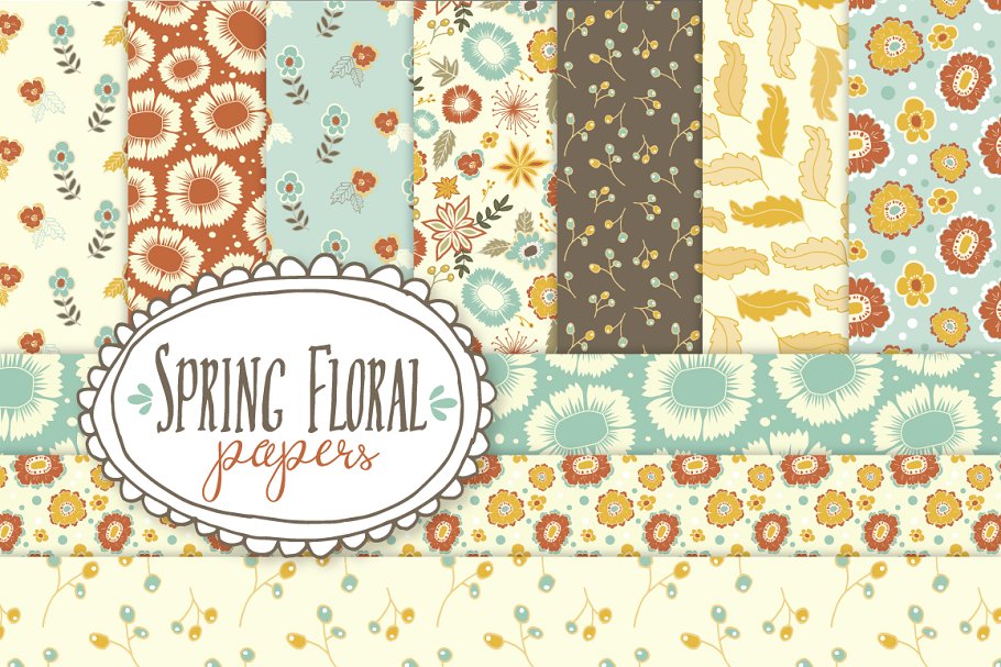 甜蜜的春季花绘纸张纹理 Spring Floral Pattern Papers +Vector插图(1)