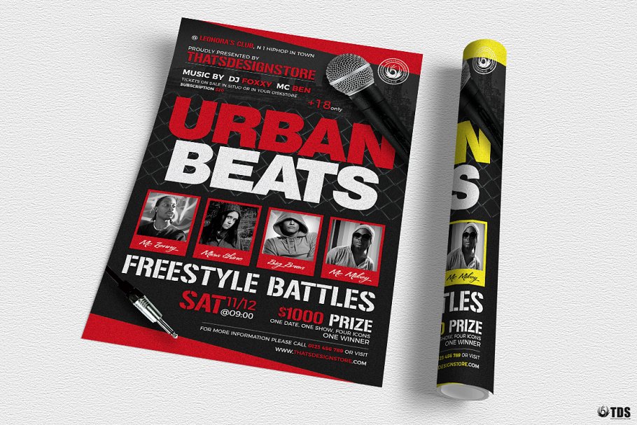 自由说唱PK活动海报传单设计PSD模板v3 Freestyle Rap Battle Flyer PSD V3插图(2)