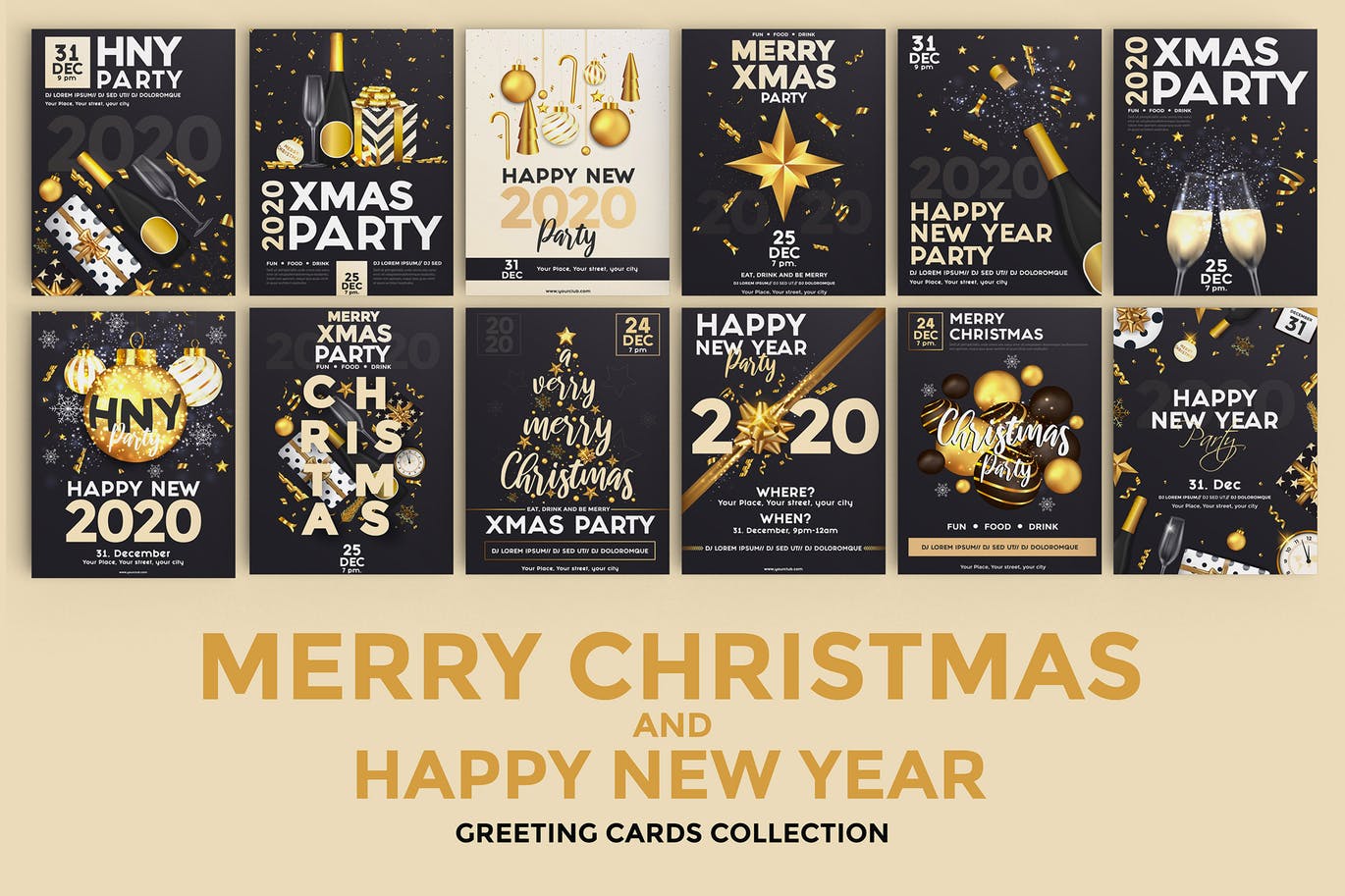 16合1圣诞节/新年主题海报传单设计模板 Set of 16 Christmas and Happy New Year Party Flyer插图