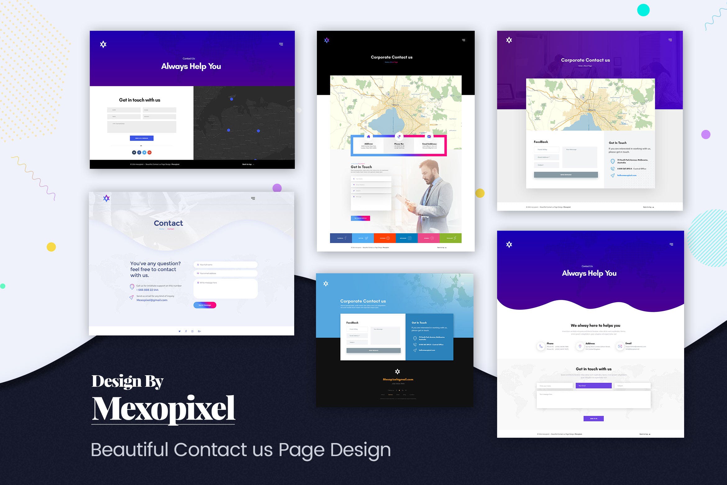 企业官网设计联系我们页面设计模板合集 Beautiful Contact us Page Design Template插图