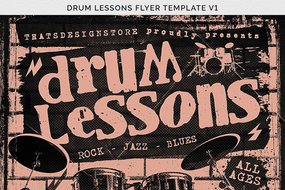 架子鼓演奏乐队表演宣传PSD模板V1 Drum Lessons Flyer PSD V1插图(9)