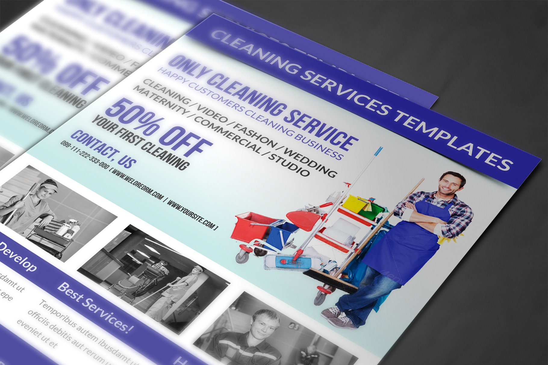 清洁工公司保洁服务宣传海报设计模板 Cleaning Services Flyer Template插图(3)