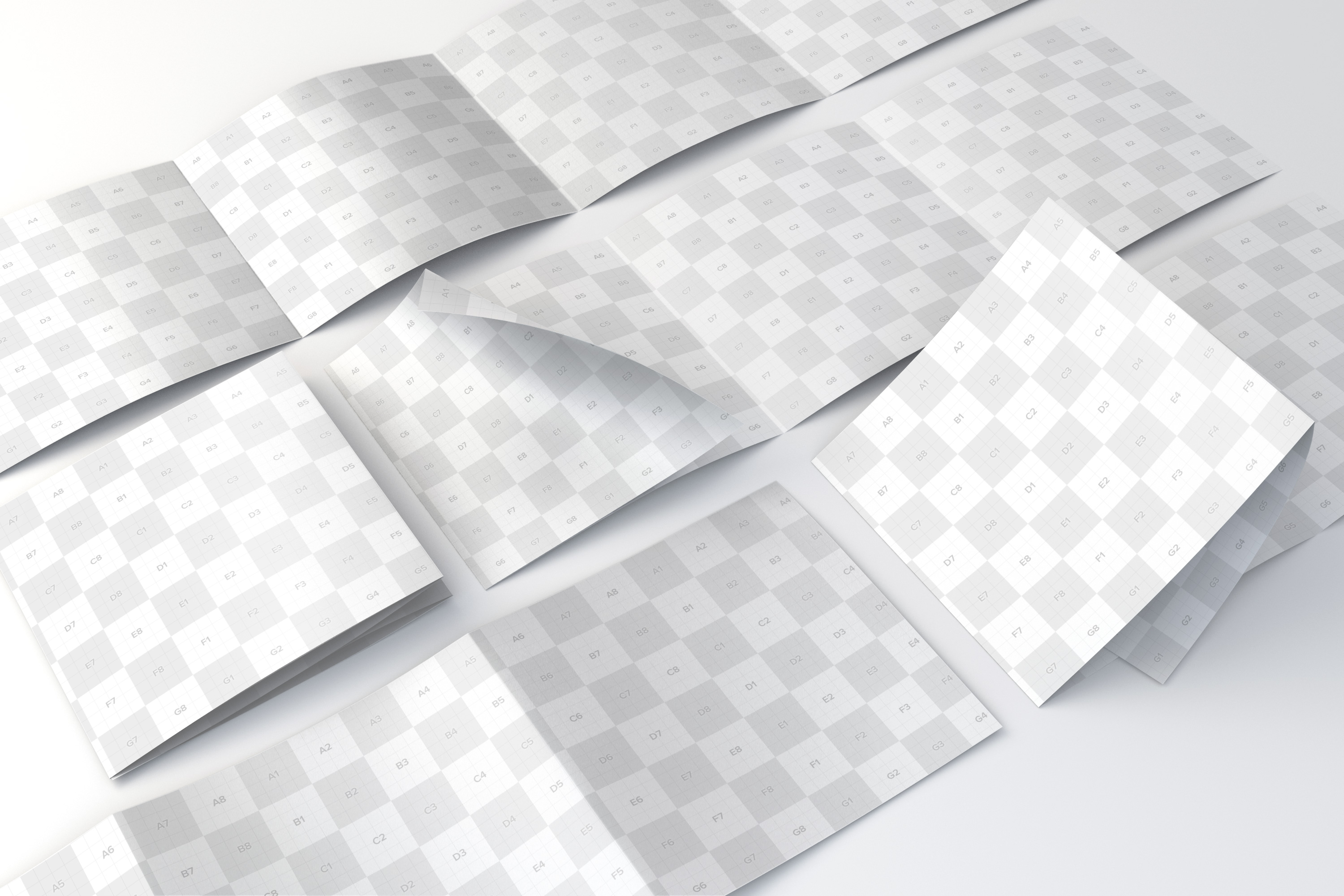 方形四折页小册子传单设计网格布局样机模板 Square 4-Fold Brochure Grid Layout Mockup插图(1)