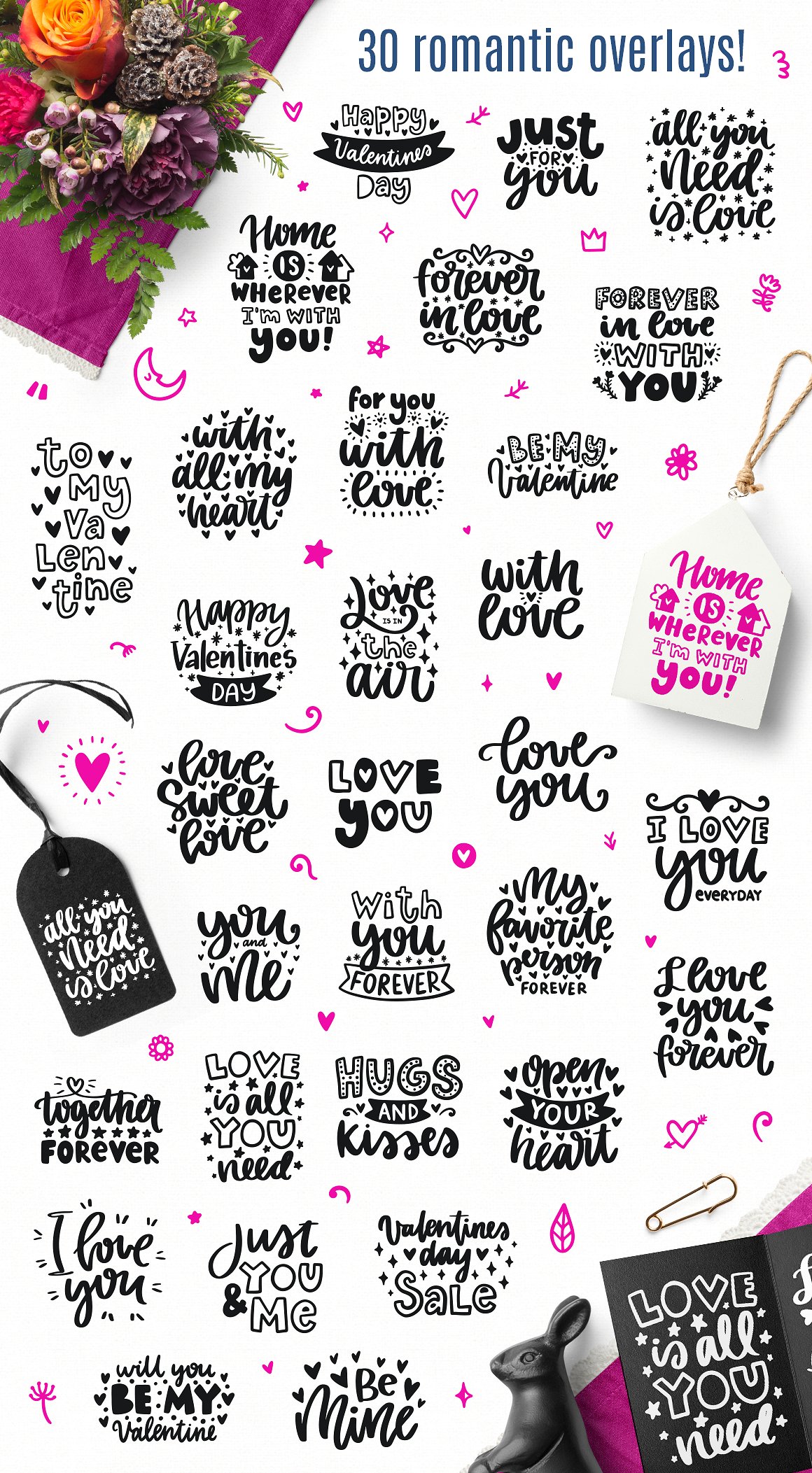 30幅情人节和爱情主题相关的字体图形剪贴画模板插图(3)