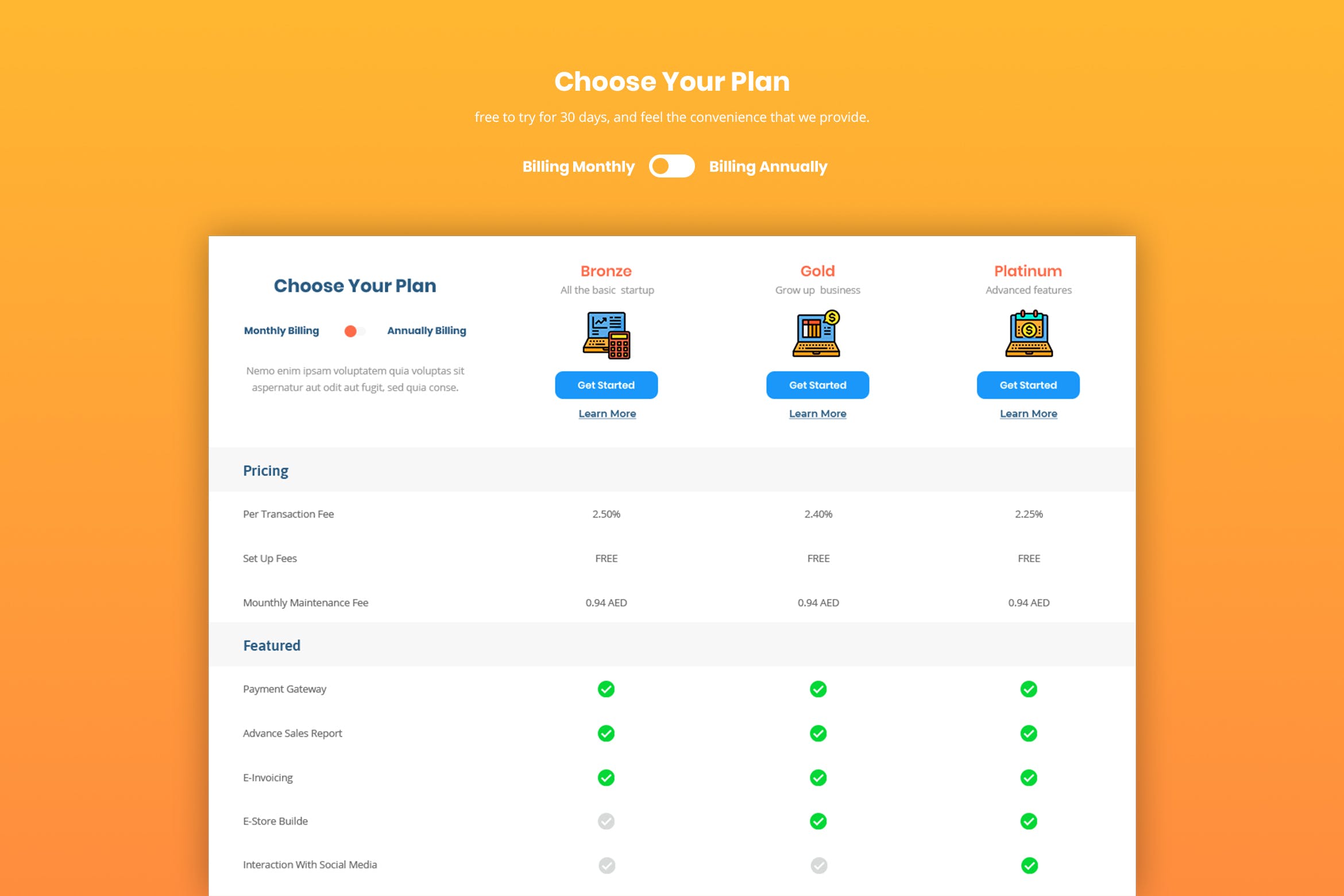 网站服务多套餐对比价格表单UI设计模板 Pricing Table插图